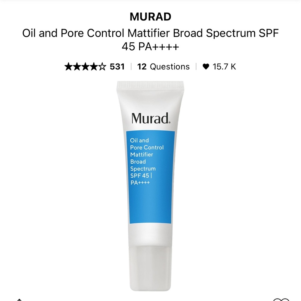 Murad oil and pore control mattifier broad spectrum spf 45 new in box sealed